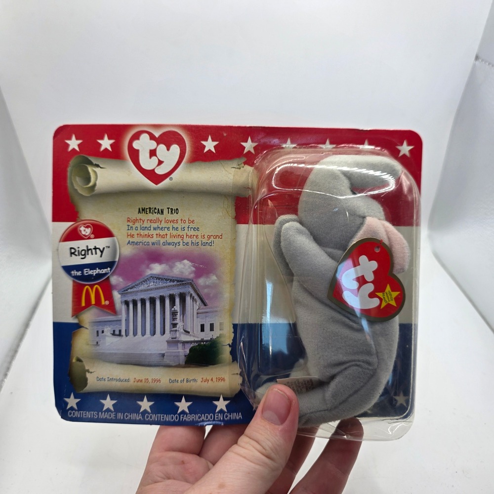 2000 Ty Righty Elephant American Trio McDonald's Teenie Beanie Baby Sealed